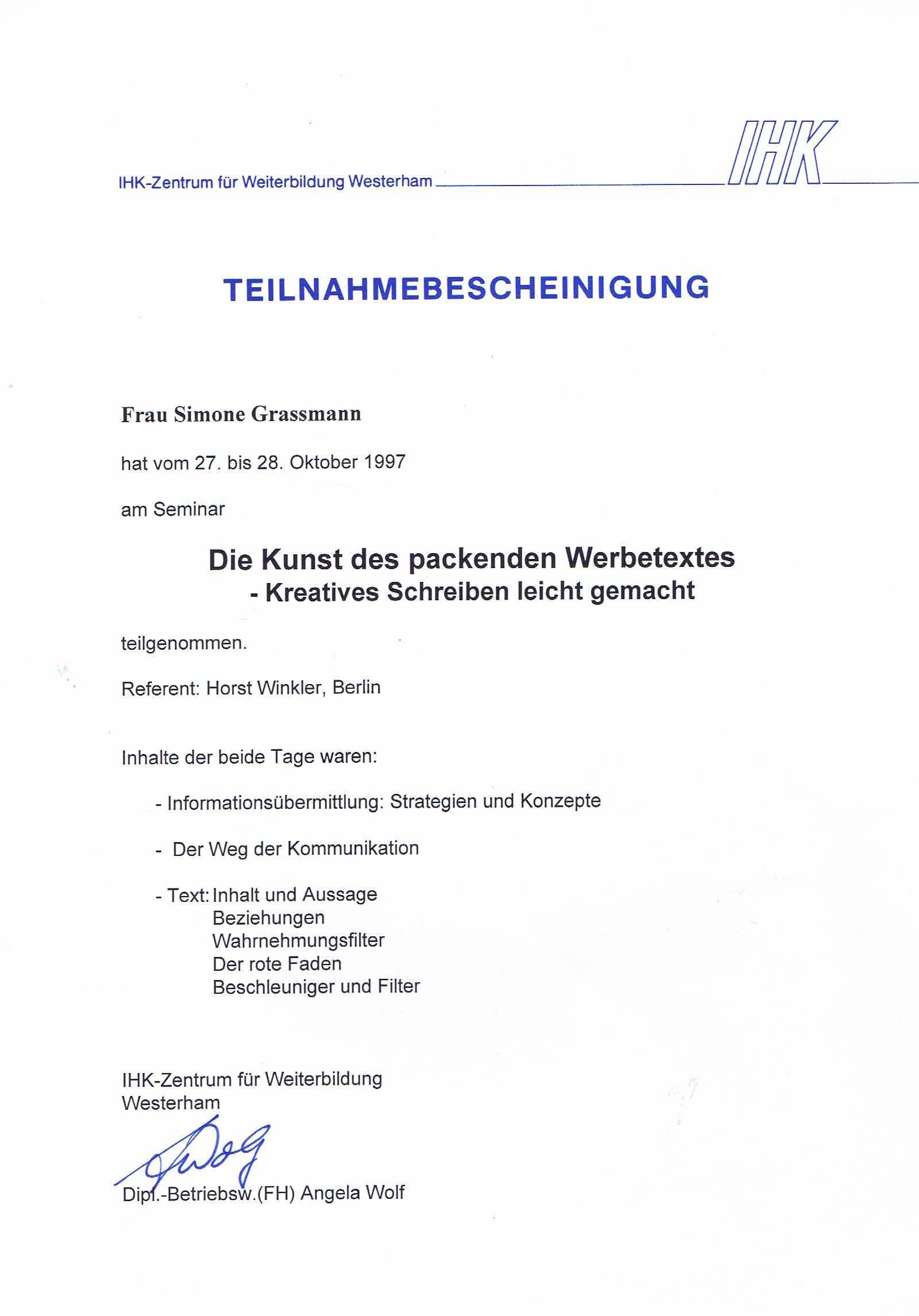 Zertifikat - Werbetexte erstellen